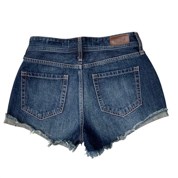 Hollister High Rise Vintage Denim Shorts Frayed Hem Dark Wash Size 25 - Picture 4 of 11